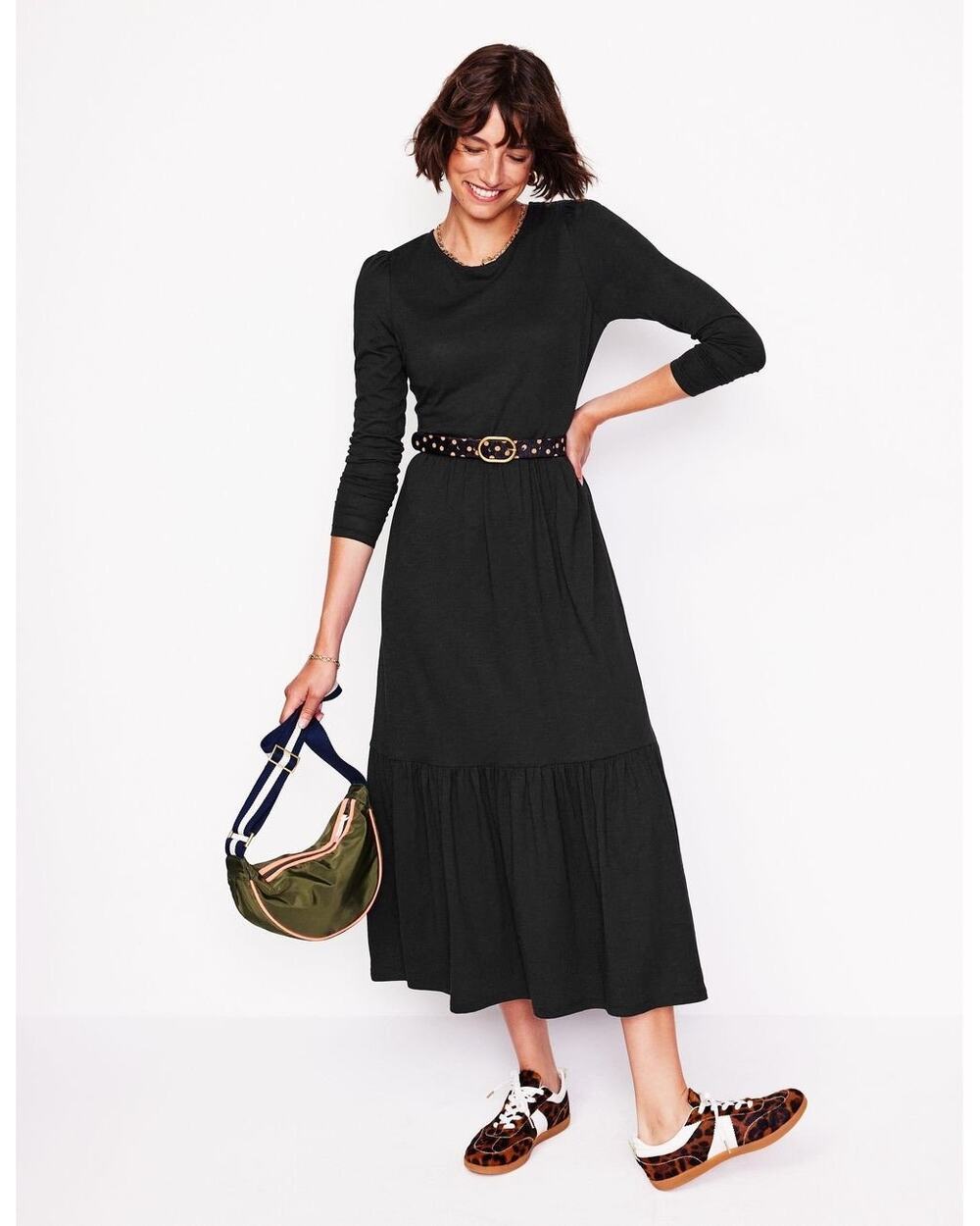 NWT Boden Emma Tiered Jersey Midi Dress Tencel Cotton Blend Fit & Flare Sz 6R